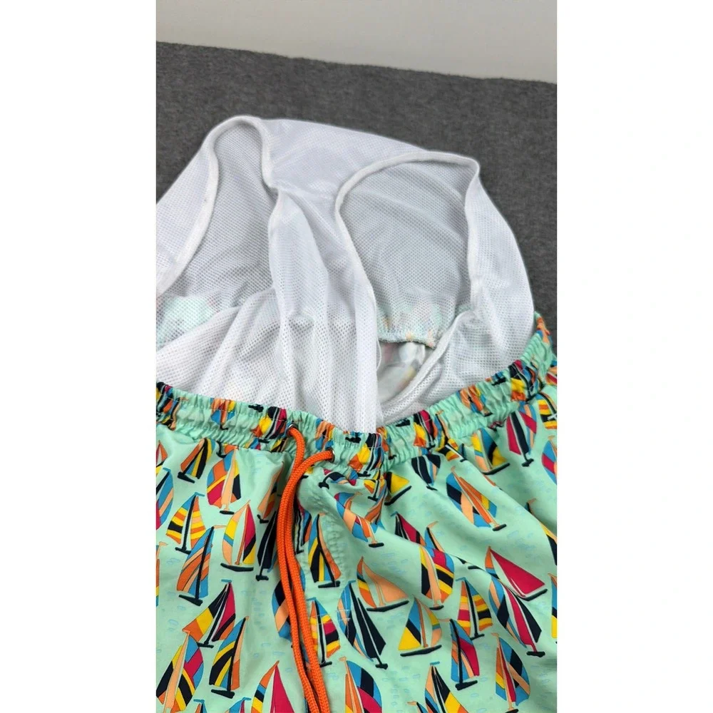 Club Room Swim Trunks Men's XXL Aqua Sailboat Print Drawstring Mesh Lined Shorts